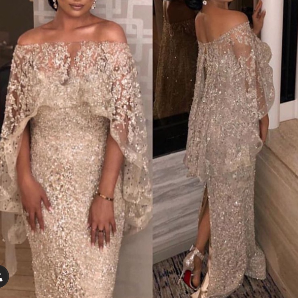 Custom made dress with cape size 10 light gold